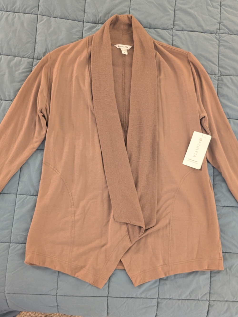 NWT Athleta Pranayama Wrap Cardigan Sweater Women's Size Medium Tan Taupe Brown